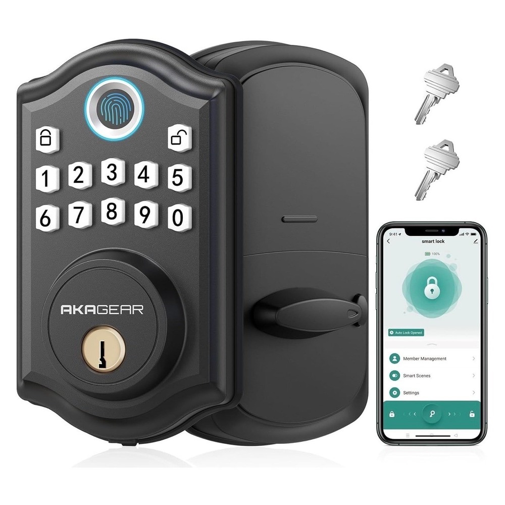 AKAGEAR DS10 Pro Keyless Entry Door Lock Fingerprint Smart Deadbolt Matte Black